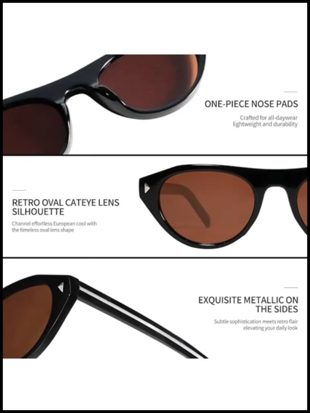 Retro Oval Cat Eye Sunglasses UV400 Protection Lightweight